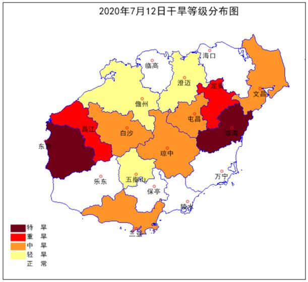图26868 2020年7月12日20时海南岛气象干旱等级分布68http