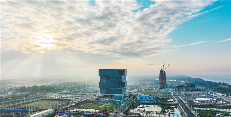 俯瞰建设中的海口江东新区总部经济区(生态CBD)